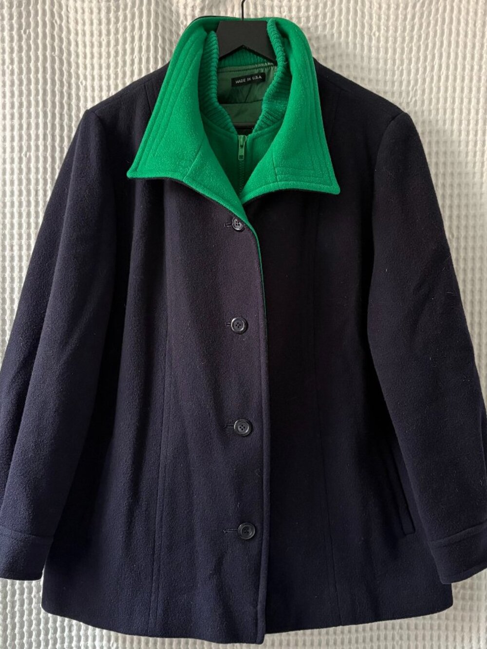 Vintage Fashionbilt two-tone navy kelly green wool women's jacket retro [READ]